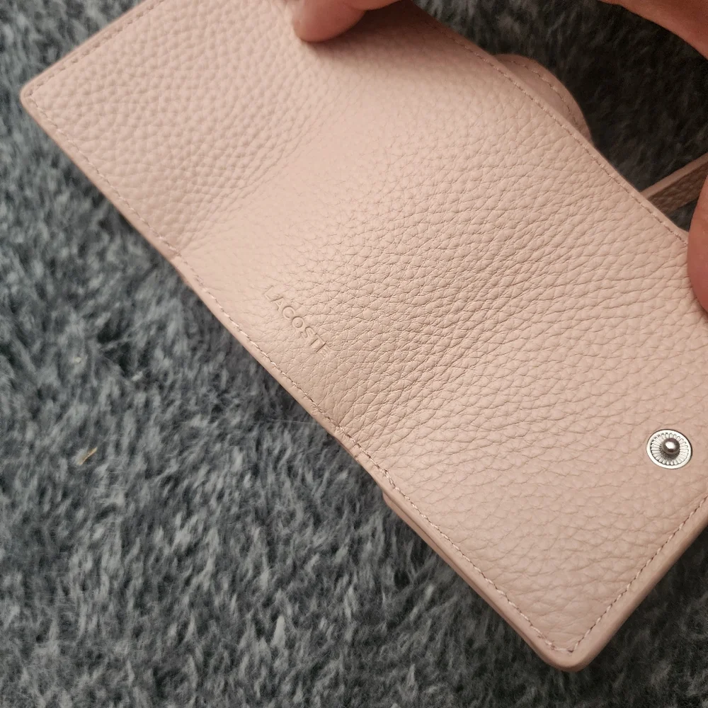 Lacoste mini wallet light pink leather compact tri-fold